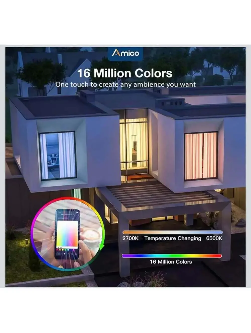 Amico 6 Pack Smart LED Recessed Lighting - WiFi Color Changing - New in Box